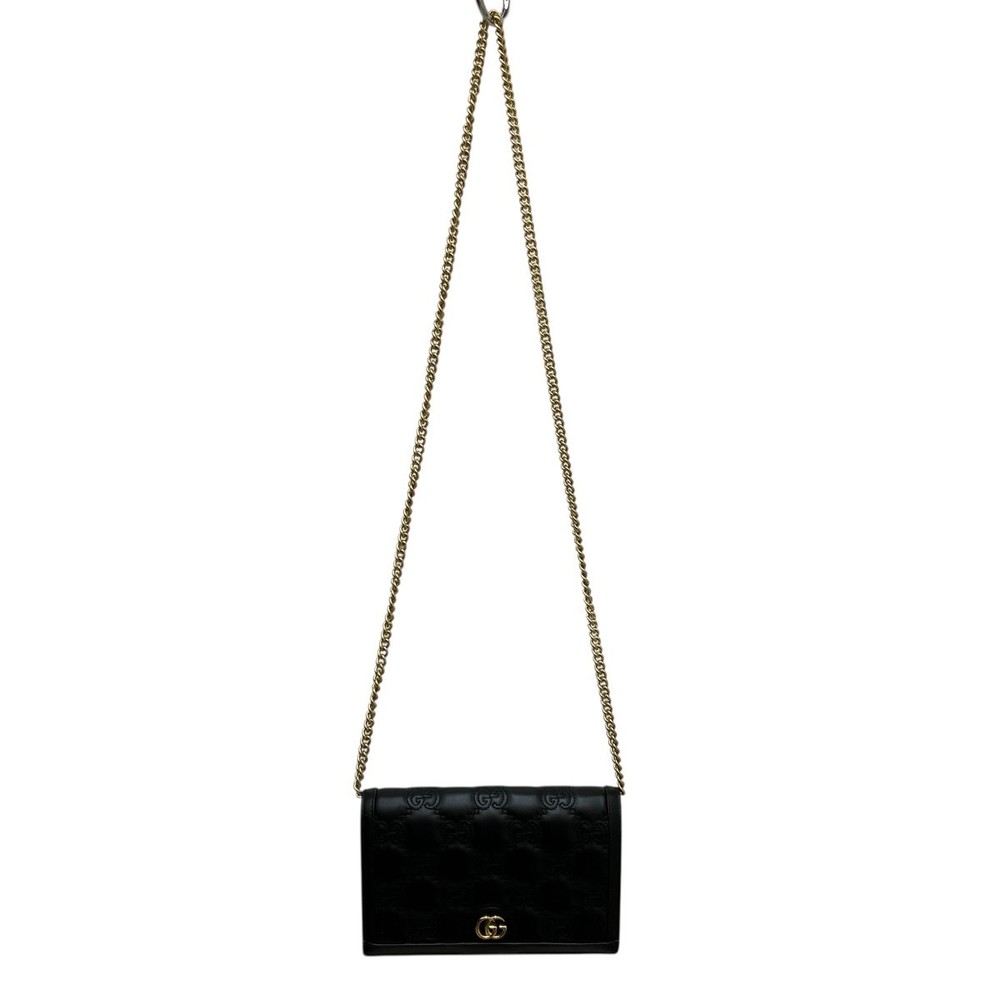 Gucci Matelasse Black Shoulder Chain Pouch Leather GG Wallet Bag - Picture 2 of 7